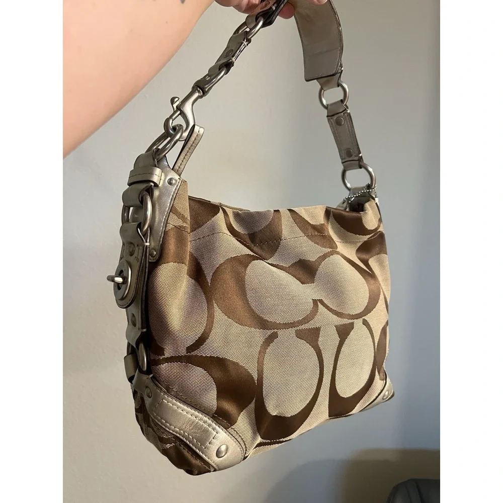 y2k‎ Coach Carly brown/tan signature canvas handbag with silver hardware Medium